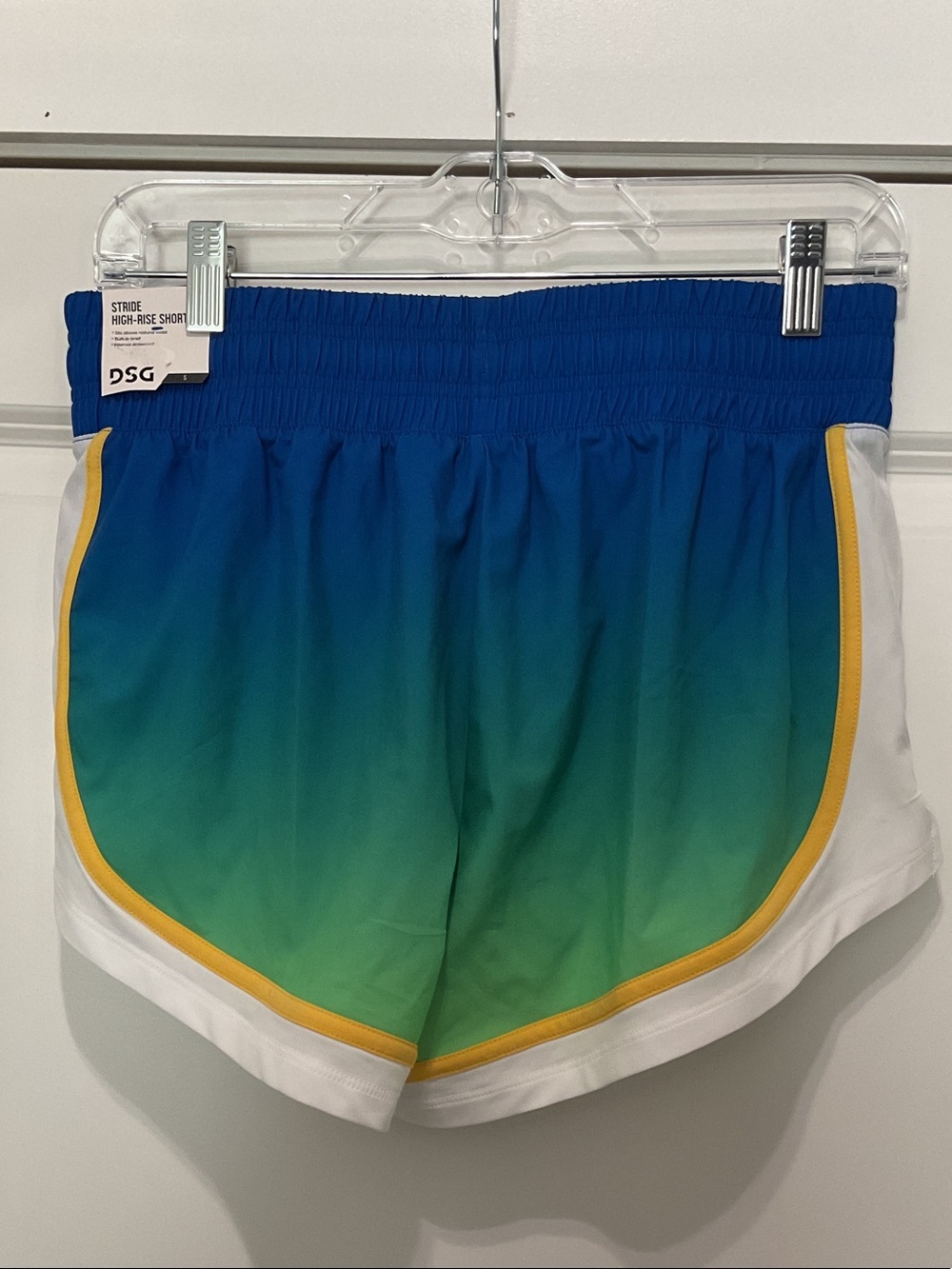 DSG Blue-to-Green Gradient Athletic Shorts with Yellow Trim - Picture 2 of 5